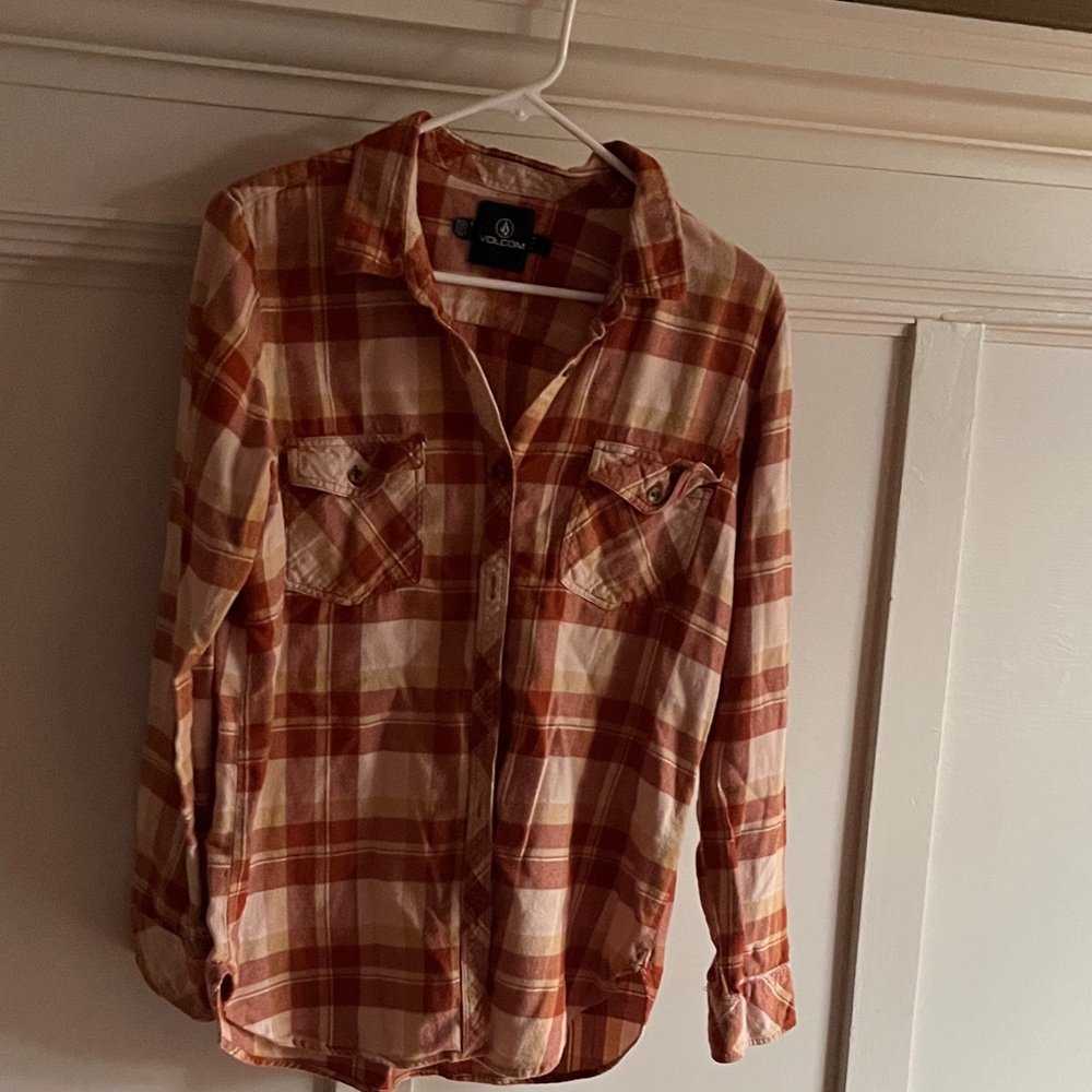 Volcom Orange and Cream Plaid Shirt